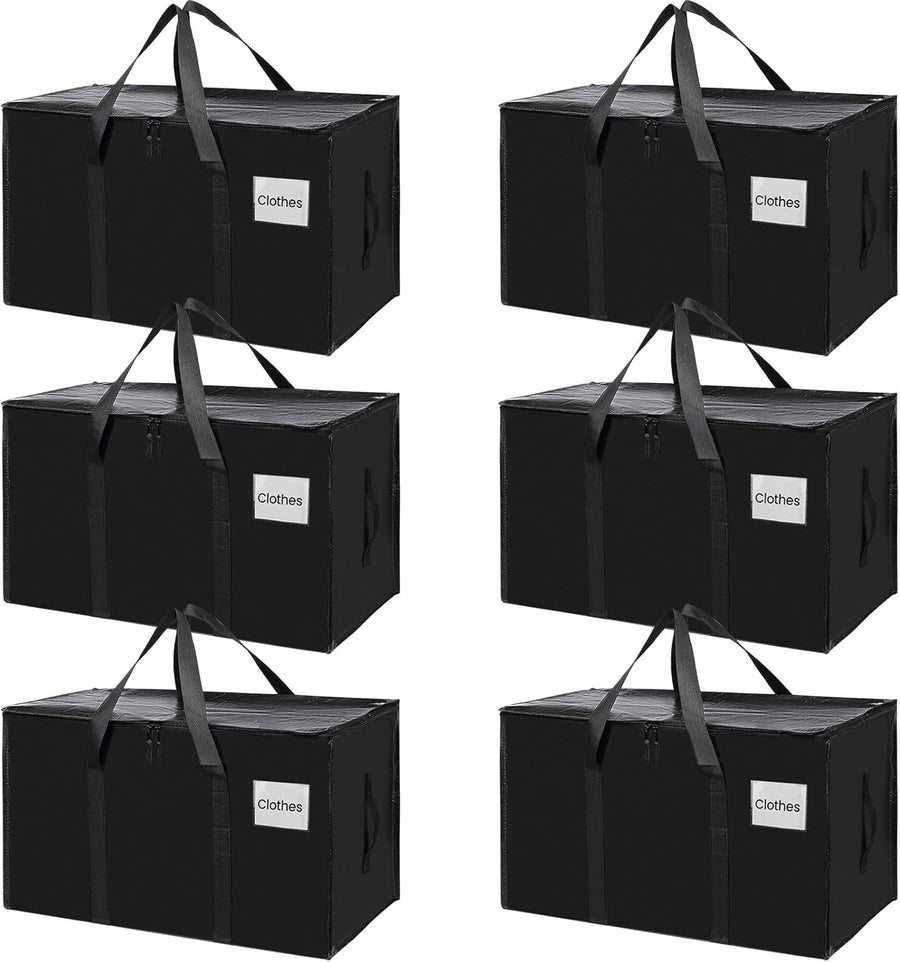 6-Pack Large Moving Storage Bags with Zippers and Handles, Black - main product image