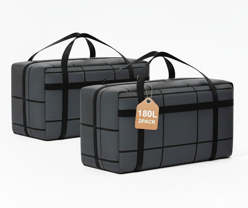 2-Pack Extra Large 180L Moving Storage Bags with Heavy Duty Zippers and Handles, Black - main product image