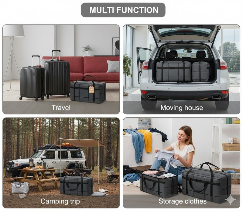 2-Pack Extra Large 180L Moving Storage Bags with Heavy Duty Zippers and Handles, Black - detail view