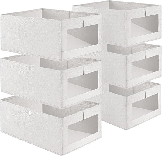 6 Pack Fabric Storage Bins with Clear Window for Organising, Grey - main product image