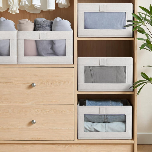 6 Pack Fabric Storage Bins with Clear Window for Organising, Grey - alternate angle