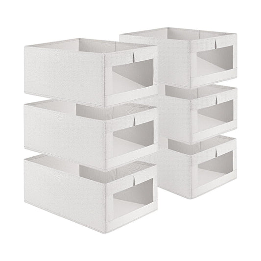 6 Pack Fabric Storage Bins with Clear Window for Organising, Grey - main product image