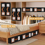 Bed Sheet Organizer Set of 4 with Handle & Window for Bedding Storage, Black - size and scale view