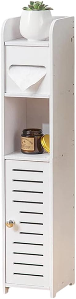Slim Bathroom Cabinet with Toilet Paper Holder for Laundry Room