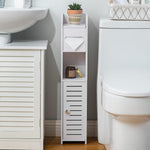 Slim Bathroom Cabinet with Toilet Paper Holder for Laundry Room, White - alternate angle