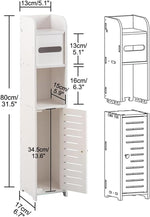 Slim Bathroom Cabinet with Toilet Paper Holder for Laundry Room, White - detail view