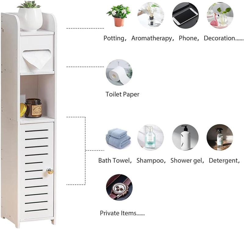 Slim Bathroom Cabinet with Toilet Paper Holder for Laundry Room