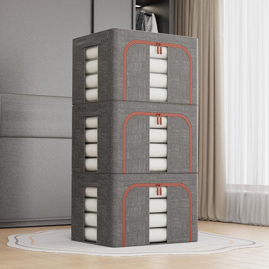 3 Pack Large Clothes Storage Bins with Lids and Clear Windows, Grey - main product image