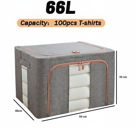 3 Pack Large Clothes Storage Bins with Lids and Clear Windows, Grey - alternate angle