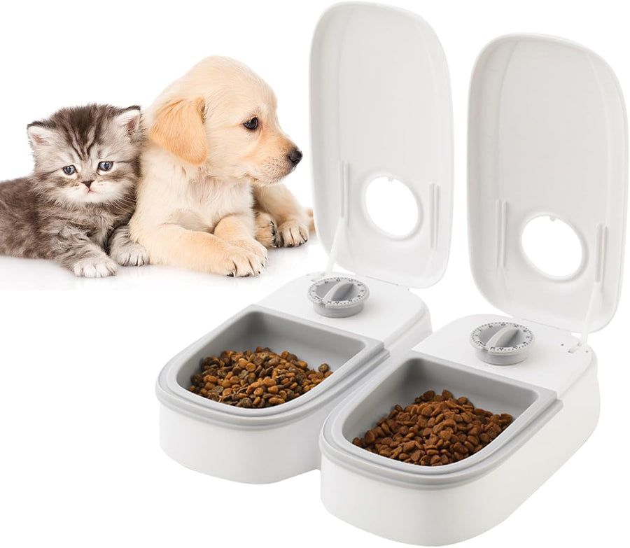 2 Meal Automatic Pet Feeder with Timer for Cats and Dogs, White - main product image