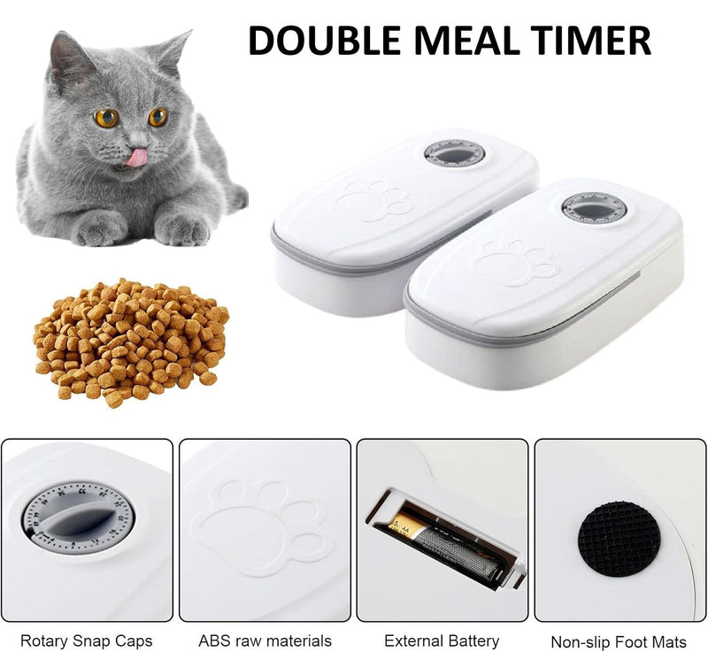 2 Meal Automatic Pet Feeder with Timer for Cats and Dogs, White - detail view