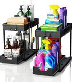 2 Pack Under Sink Organiser 2 Tier Sliding Drawer Storage, Black - main product image