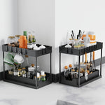 2 Pack Under Sink Organiser 2 Tier Sliding Drawer Storage, Black - size and scale view