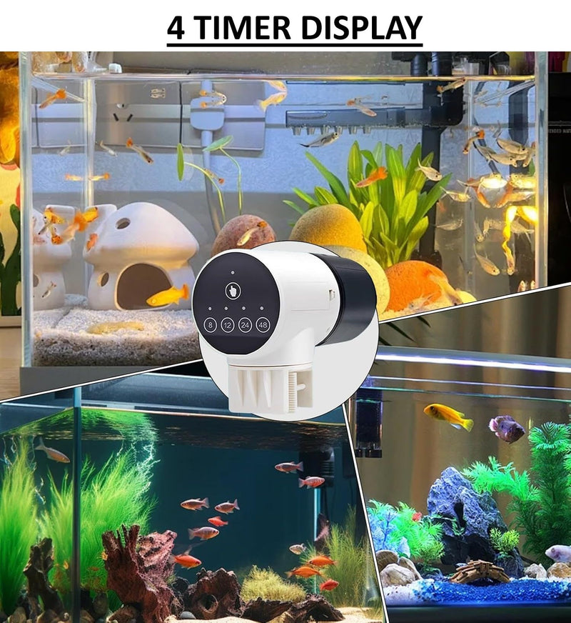 Automatic Fish Feeder with Timer and Moistureproof Design, White - detail view