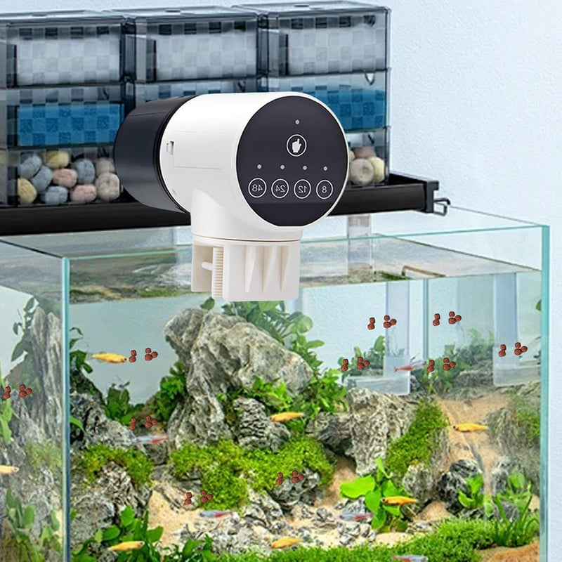Automatic Fish Feeder with Timer and Moistureproof Design, White - size and scale view
