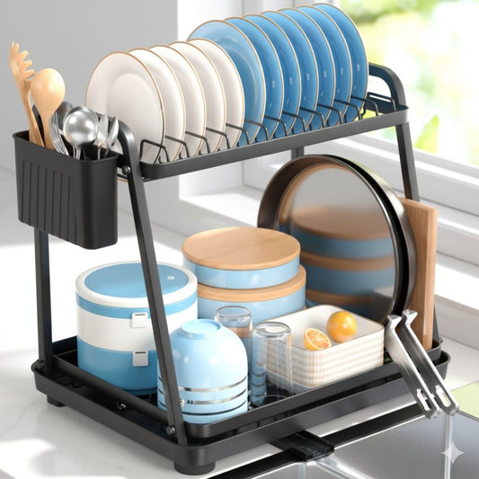 2-Tier Dish Drying Rack for Kitchen Countertop, Black - main product image