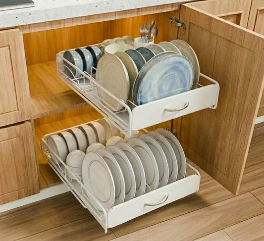 2 Pack Pull Out Dish Rack for Kitchen Cabinet, White - main product image