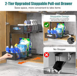 2 Tier Under Sink Organiser - Pull Out Sliding Shelf with Adjustable Height, Black - detail view