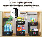 2 Tier Under Sink Organiser - Pull Out Sliding Shelf with Adjustable Height, Black - size and scale view
