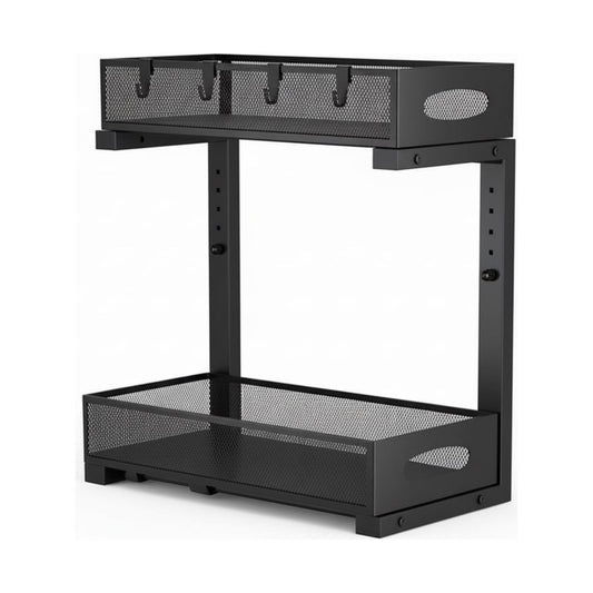 2 Tier Under Sink Organiser with Pull Out Shelf & Adjustable Height, Black - main product image