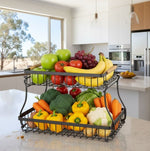 2-Tier Fruit Basket Metal Kitchen Organiser, Black - main product image