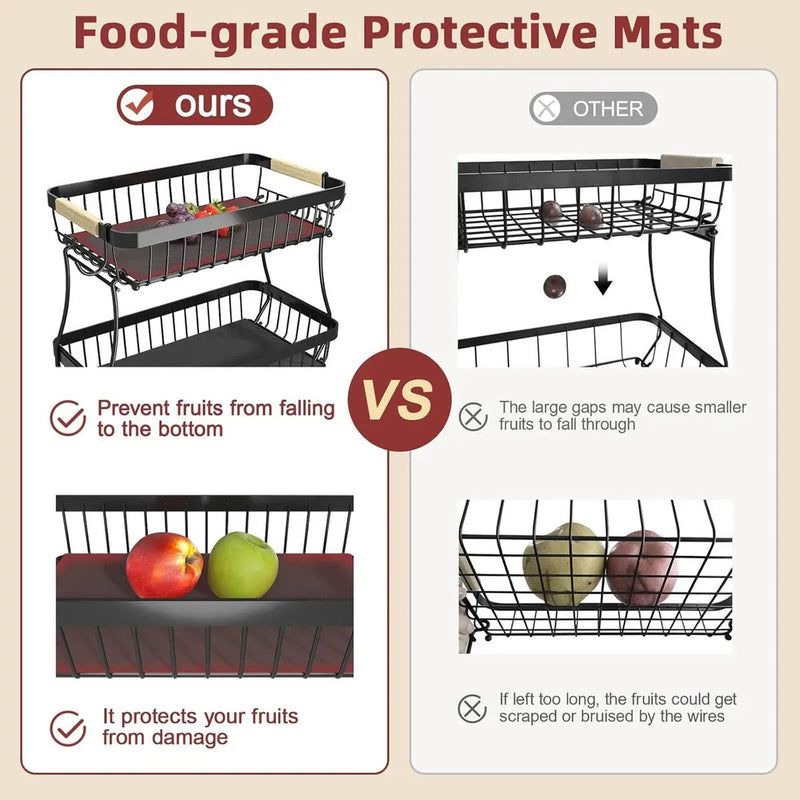 2-Tier Fruit Basket Metal Kitchen Organiser, Black - detail view