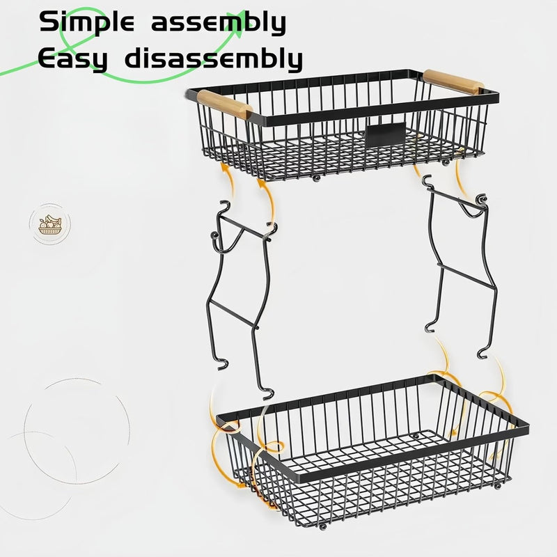 2-Tier Fruit Basket Metal Kitchen Organiser, Black - additional product view