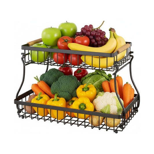 2-Tier Fruit Basket Metal Kitchen Organiser, Black - main product image