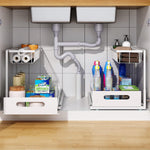 2 Tier Under Sink Organiser with Sliding Drawers - White - alternate angle
