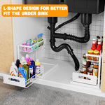 2 Tier Under Sink Organiser with Sliding Drawers - White - detail view
