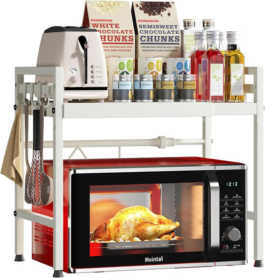 2-Tier Microwave Oven Rack Adjustable Metal Shelf Stand, White - main product image