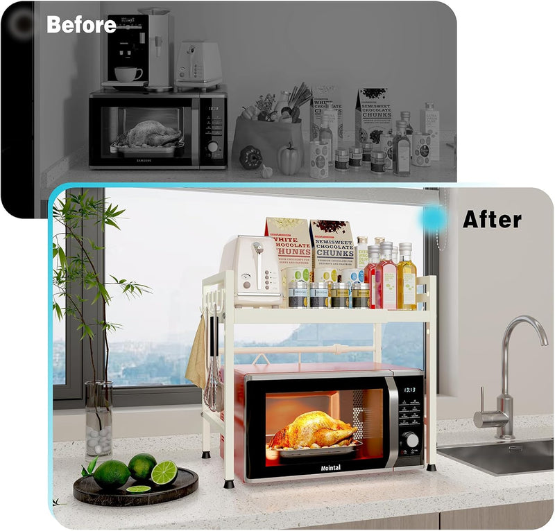 2-Tier Microwave Oven Rack Adjustable Metal Shelf Stand