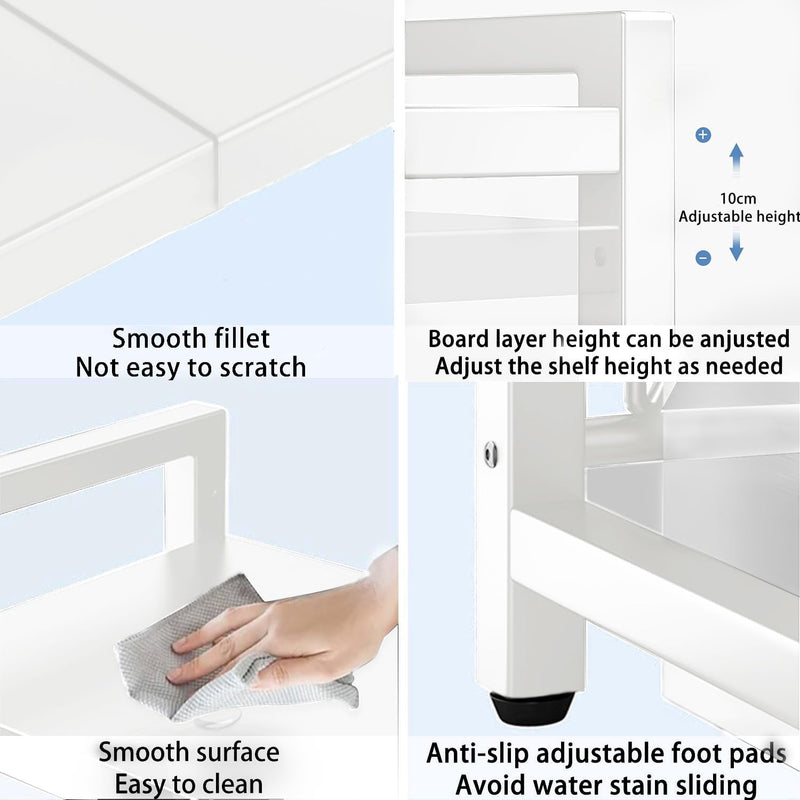 3-Tier Microwave Oven Rack Adjustable Metal Shelf Stand, White - additional product view