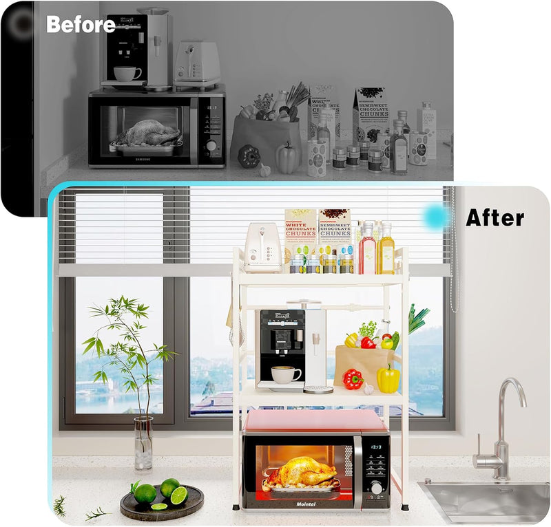 3-Tier Microwave Oven Rack Adjustable Metal Shelf Stand