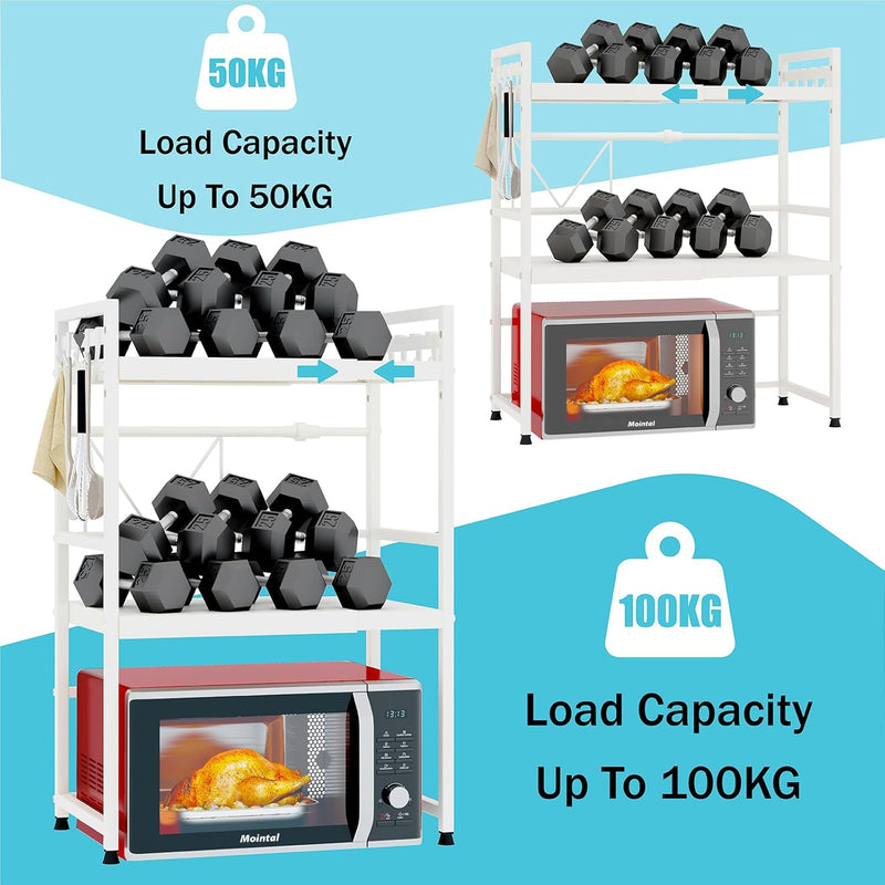3-Tier Microwave Oven Rack Adjustable Metal Shelf Stand