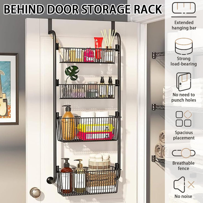 4 Tier Over Door Organiser - Metal Basket Rack - Black - alternate angle