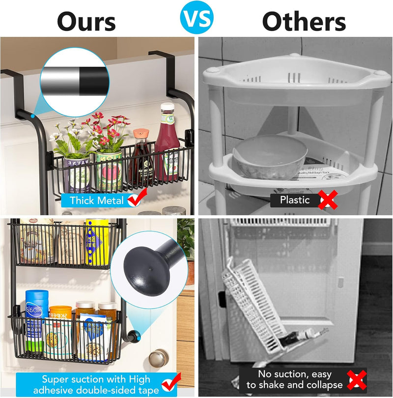 4 Tier Over Door Organiser - Metal Basket Rack - Black - additional product view