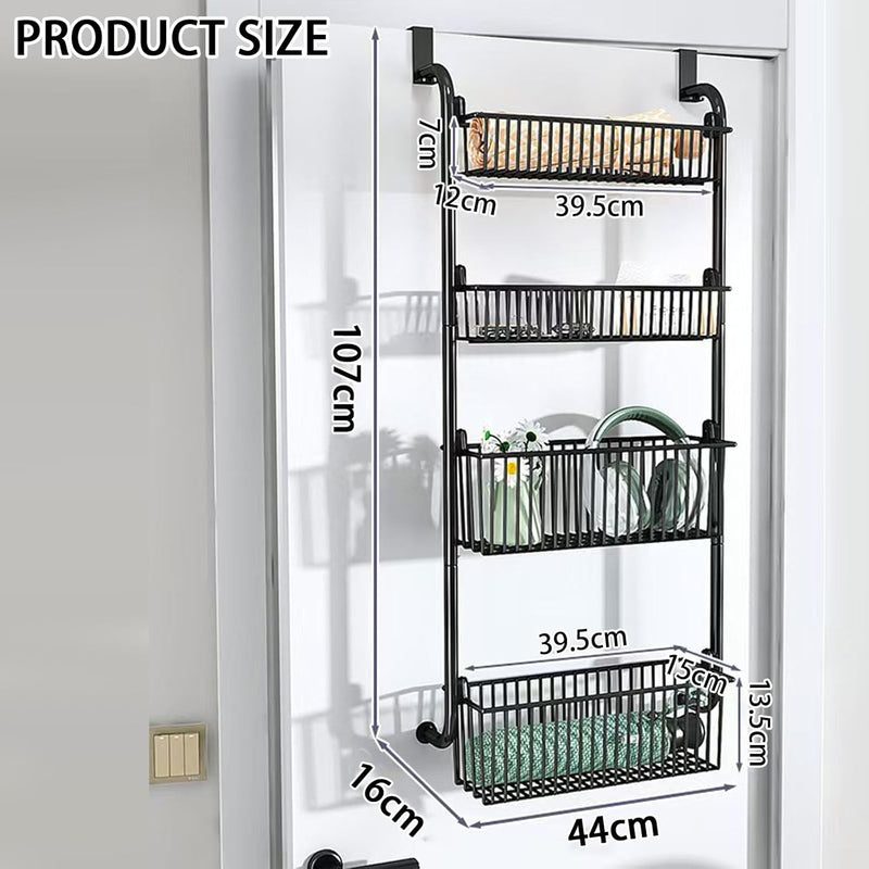 4 Tier Over Door Organiser - Metal Basket Rack - Black