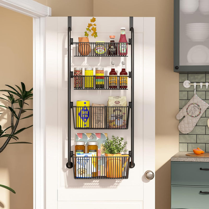 4 Tier Over Door Organiser - Metal Basket Rack - Black