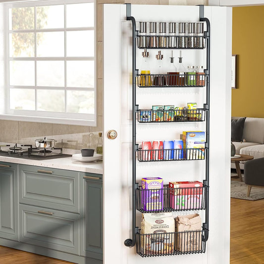 6 Tier Over Door Organiser - Metal Basket Rack - Black - main product image