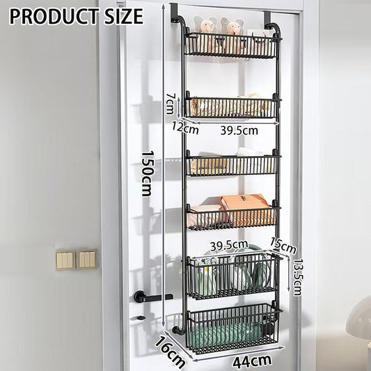 6 Tier Over Door Organiser - Metal Basket Rack - Black - alternate angle