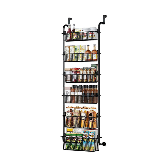 6 Tier Over Door Organiser - Metal Basket Rack - Black - main product image