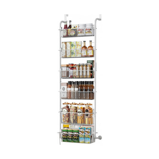 6 Tier Over Door Organiser - Metal Basket Rack - White - main product image