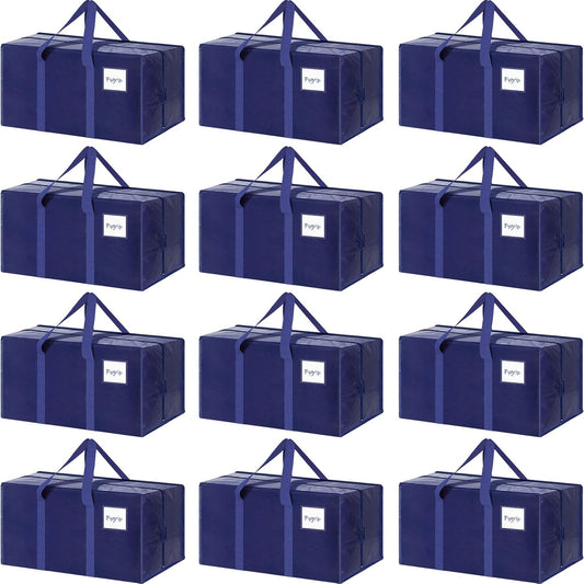 12-Pack 95L Moving Storage Bags with Zippers and Handles, Blue - main product image