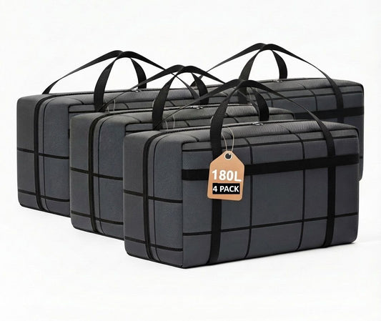 4-Pack Extra Large 180L Moving Storage Bags with Heavy Duty Zippers and Handles, Black - main product image