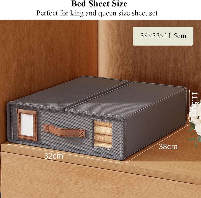 Bed Sheet Organizer Set of 8 with Handle & Window for Bedding Storage, Grey - alternate angle