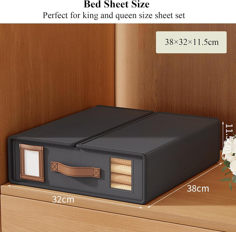 Bed Sheet Organizer Set of 8 with Handle & Window for Bedding Storage, Black - alternate angle