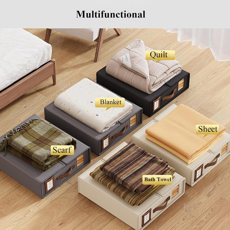 Bed Sheet Organizer Set of 8 with Handle & Window for Bedding Storage, Black - additional product view