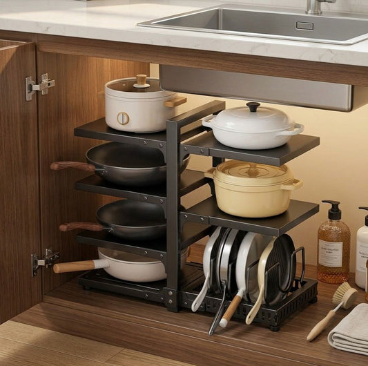 7 Tier Pan Organiser Rack Adjustable Heavy Duty, Black - alternate angle