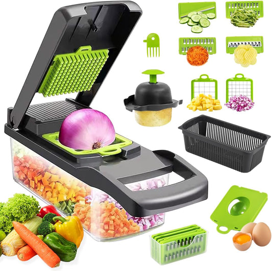 Multifunctional 16 - in - 1 Vegetable Chopper Mandoline Slicer, Black - main product image